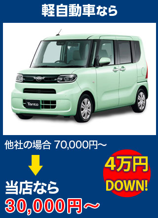 軽自動車なら、他社の場合70,000円～のところをオートグラス中沢なら30,000円～　5万円DOWN！